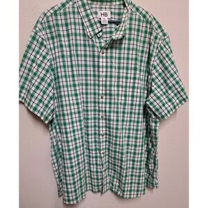 HB Button Up Shirt Men's 3XL Green Plaid Short Sleeve Casual Lightweight